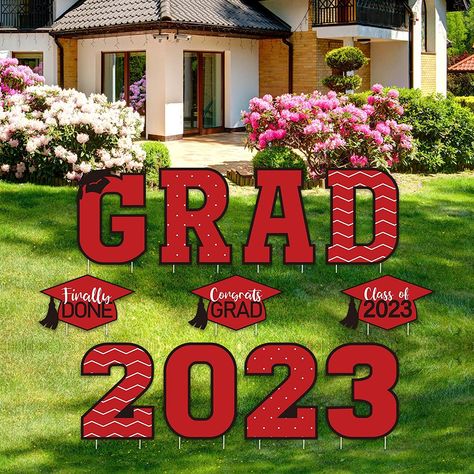 Roll over image to zoom in VIDEO 11 Pieces Graduation Yard Sign Decorations Congrats Graduation Lawn Signs 2023 Grad Yard Signs with 23 Stakes for Outdoor Congrats Graduation Party Decoration Supplies (Red, Simple Style) Outdoor Grad Party, Graduation Party Yard Signs, Sign Decorations, Outdoor Graduation Parties, Outdoor Graduation, Graduation Yard Signs, Blue Graduation, Lawn Sign, Congrats Grad