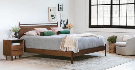 The Lenia Furniture Collection | Article Mid Century Modern Bed, King Size Platform Bed, Article Furniture, Queen Size Platform Bed, Mid Century Modern Bedroom, Wood Platform Bed, Baxton Studio, Beachcrest Home, Panel Bed