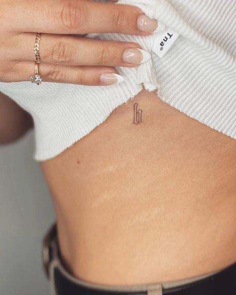 B Initial Tattoo, B Letter Tattoo, B Tattoos, Letter B Tattoo Ideas, Old English Font Tattoo, Letter B Tattoo, Pelvic Tattoos, Tattoos On Side Ribs, Shape Tattoo