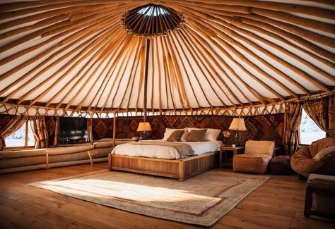 How Many Square Feet in a 30 Foot Yurt: Calculating the Interior Space - DownsizeGeek Modern Yurt Interior, Yurt Interior Design Inspiration, Yurt Loft, Yurt Village, Yurt Kits, Pacific Yurts, Yurt Interior, Smallest House, Luxury Yurt