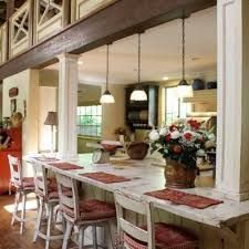 Kitchen Island Ideas With Support Posts, Kitchen Island With Support Post, Kitchen Island With Columns Posts, Load Bearing Wall Ideas Open Concept, Load Bearing Wall Ideas Kitchen, Load Bearing Wall Ideas, Kitchen Island With Columns, Open Concept Kitchen Living Room Layout, Open Concept Kitchen Living Room