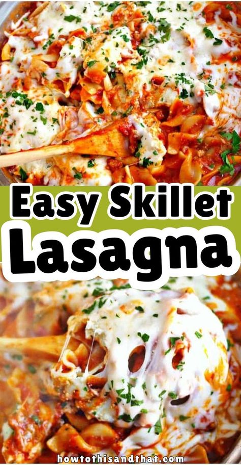 Easy Skillet Lasagna , an amazing one pot dish ready in 15 minutes instead of over an hour like traditional lasagna! Creamy ricotta, mozzarella and Easy Skillet Lasagna- The BEST way to get your lasagna fix! #SkilletLasagna #EasyRecipes #OnePanMeal #DinnerIdeas #LasagnaLovers #ComfortFood #QuickDinner #RecipeOfTheDay #FamilyDinner #WeeknightMeals Stovetop Lasagna One Pot, Skillet Chicken Lasagna, Skillet Lasagna Easy, Stove Top Lasagna, One Pot Lasagna, Skillet Lasagna Recipe, Healthy Lasagna, Lazy Lasagna, Skillet Lasagna