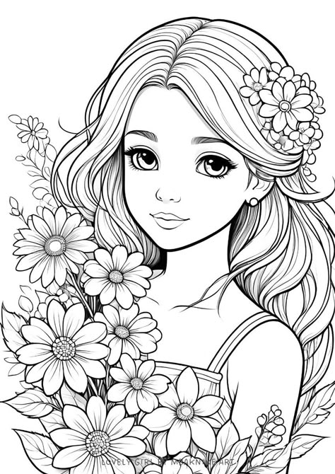 Coloring Book: Lovely Girl catcoloring Kids Colouring Printables, Coloring Pages Flowers, Children Coloring Pages, Penguin Coloring Pages, Cat Coloring Book, Coloring Pages Inspirational, Kids Printables, Detailed Coloring Pages, Adult Colouring Pages