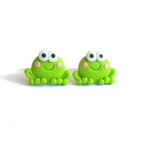 Small Clay Frog, Polymer Clay Frogs, Polymer Frog, Fimo Clay Ideas Easy, Frog Clay, Earrings Animals, Clay Frog, Animals Jewelry, Frog Earrings