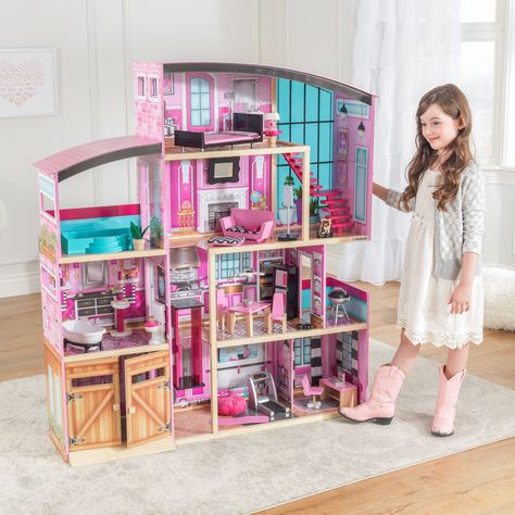 Buy KidKraft Wooden Dollhouse Shimmer Mansion for 12 Inch Dolls at Walmart.com Dreamhouse Barbie, Painting Wood Furniture, Modern Staircase, Dollhouse Kits, Wooden Dollhouse, Barbie Dream, Barbie House, Barbie Dream House, Childrens Toy