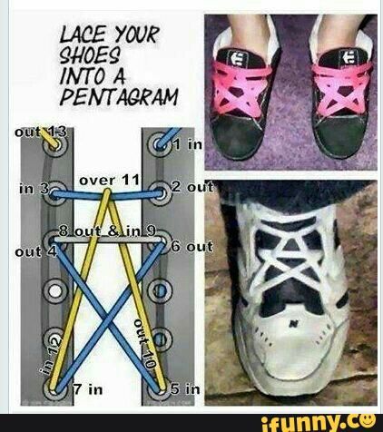 Lace Your Shoes Into A Pentagram Lace Your Shoes, Shoe Lace Tying Techniques, Green Converse, Tie Shoelaces, Odaiba, Pattern Steps, Your Shoes, Shoe Lace Patterns, Shoe Lace