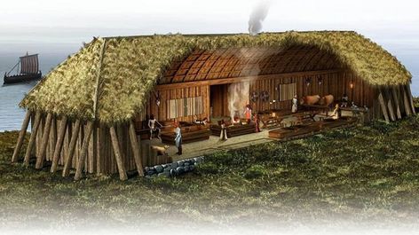 this is the sort of house I felt the tribe chieftain would live in  with a fighting pit outside Viking Long House, Long Houses, Viking Houses, Viking Longhouse, Viking House, Viking Life, Long House, Nordic Vikings, Viking Culture