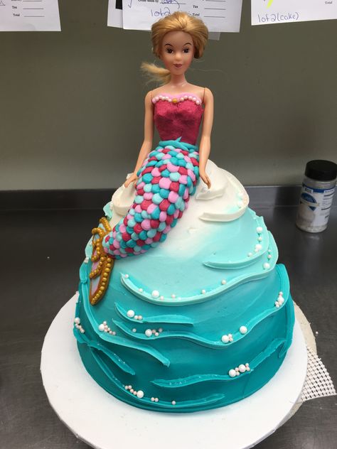 Mermaid Shaped Cake, Girls 4th Birthday Party Ideas, Poker Theme Cake, Barbie Mermaid Cake, Barbie Themed Cake, Barbie Mermaid Doll, Poker Cake, Elsa Birthday Party, Barbie Birthday Cake