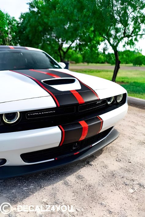 Attention Dodge Challenger owners! Upgrade your vehicle with our custom-fit decal kit designed for 2015+ Dodge Challenger R/T SCATPACK / HELLCAT, and other models with a similar hood as shown in the picture. Our decal comes with application tape and is ready for easy installation. If you need assistance, don't hesitate to contact us. We are here to help, and our cell phone number is included in the instructions for your convenience. Can't find the color you want? No problem! Message us for a cus Challenger Sxt, Srt Demon, Hood Scoop, 2015 Dodge Challenger, Dodge Challenger Srt, Awesome Cars, Racing Stripes, Dodge Challenger, Sports Cars Luxury