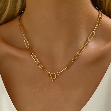 Mauzew 18K Gold Plated Chunky Chain Necklace for Women Thick Cuban Curb Chain Green Gemstone Pendant Toggle Necklace Dainty Layering Gold Chain Trendy Statement Necklace Jewelry Chunky Chain Necklace, Chunky Chain Necklaces, Stacked Necklaces, Toggle Necklace, 2024 Christmas, Necklace Dainty, Green Gemstones, Trendy Jewelry, Chain Link Necklace