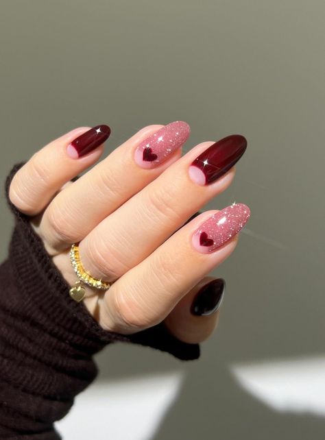 Birthday Nail Designs, Nail Art Pink, French Tip Design, Hello Nails, February Nails, Burgundy Nails, Birthday Nails, Heart Nails, Short Acrylic Nails