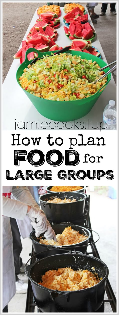 How to plan food for Girls Camp, Youth Conference, Family Reunions or other Large Groups Food For Large Groups, Family Reunion Food, Cooking For A Group, Youth Conference, Large Group Meals, Cooking For A Crowd, Potluck Recipes, Family Reunions, Snacks Für Party