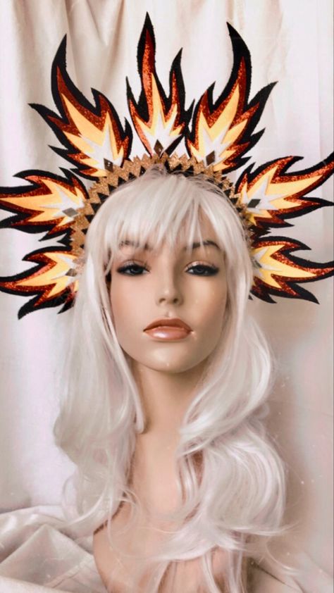 Flame Headpiece, Headress Ideas Diy, Flame Headband, Fire Headpiece, Fire Headband, Flame Costume, Flame Crown, Diy Headpiece, Tiara Halloween