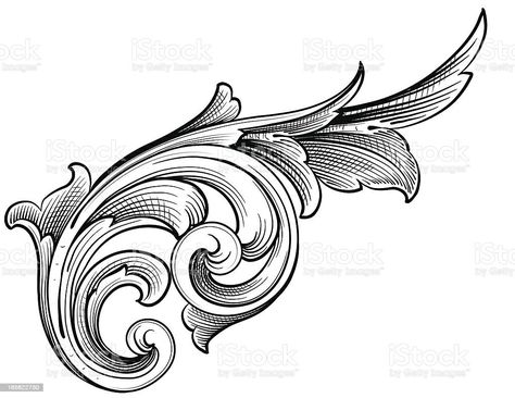 Filigree Tattoo, Ornament Drawing, Muster Tattoos, Tooling Patterns, Baroque Ornament, Baroque Design, Engraving Art, Carving Designs, Metal Engraving