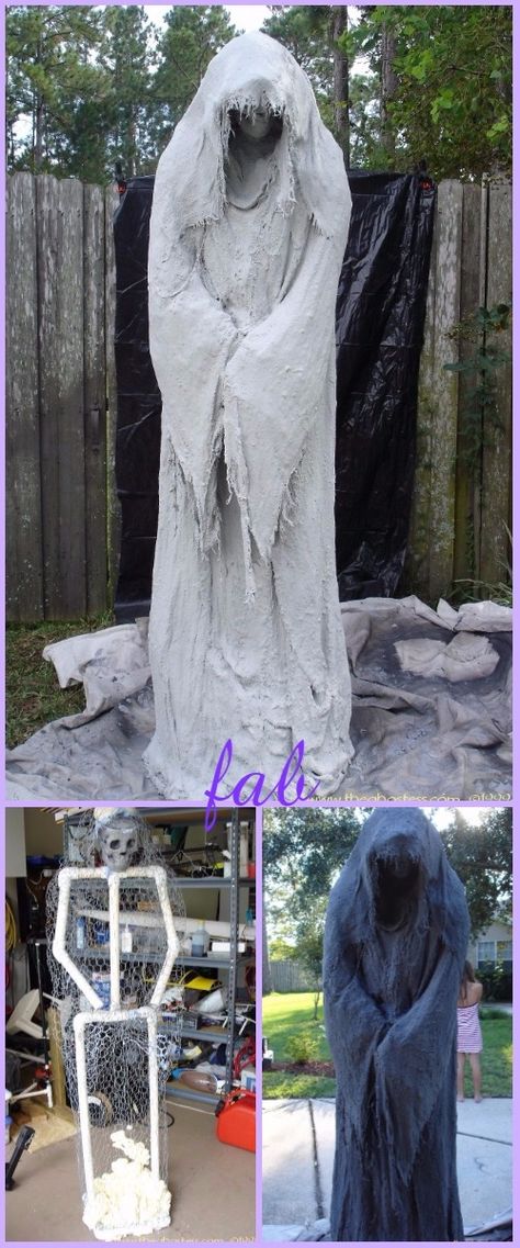 DIY PVC Monster Mud Reaper Ghost Halloween Decor Tutorial Pvc Halloween Decorations, Monster Mud Reaper, Monster Mud, Ghost Halloween Decor, Diy Halloween Ghosts, Makeup Zombie, Creative Halloween Decorations, Scary Halloween Decorations Outdoor, Scary Halloween Decorations Diy