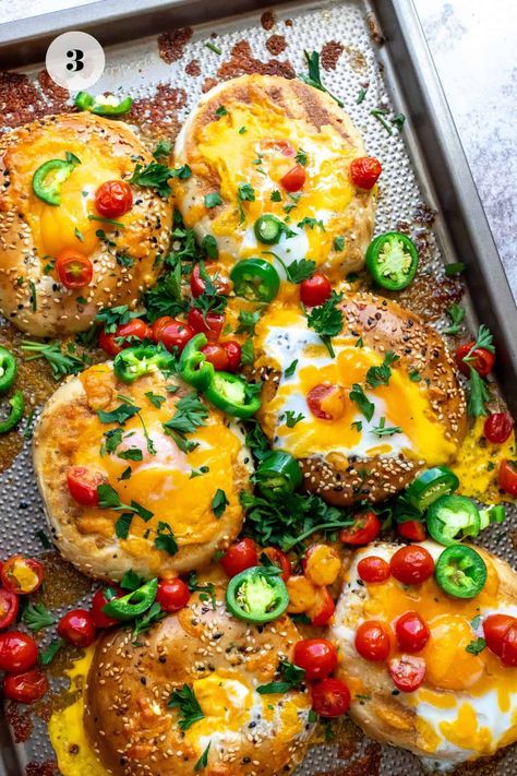 Baked Egg In a Hole Eggs In A Hole, Bagel Egg Bake, Eggs In A Bagel Hole, Baked Bagel Egg In A Hole, Egg In Bread Hole Oven, Egg In Toast Hole, Oven Baked Eggs, Egg In A Hole, Brunch Items