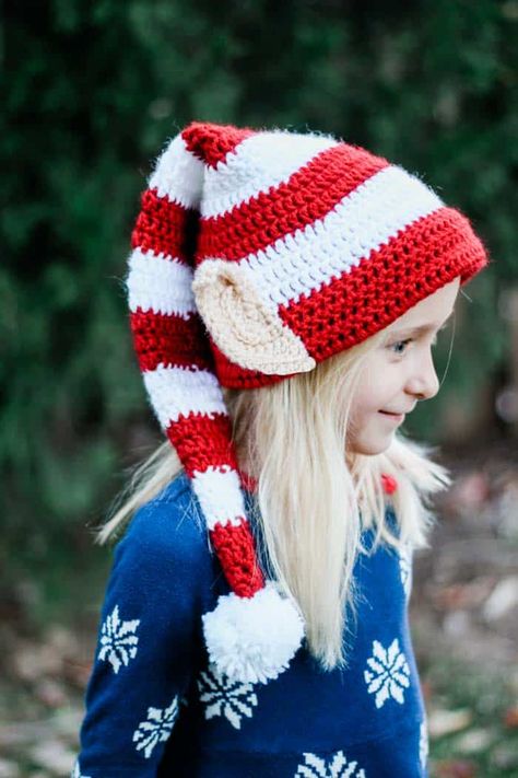 Elf Hat Pattern, Elf Hat With Ears, Crochet Elf Hat Pattern, Crochet Elf Hat, Crochet Elf, Crochet Christmas Hats, Make And Do Crew, Fast Crochet, Crochet Christmas Gifts