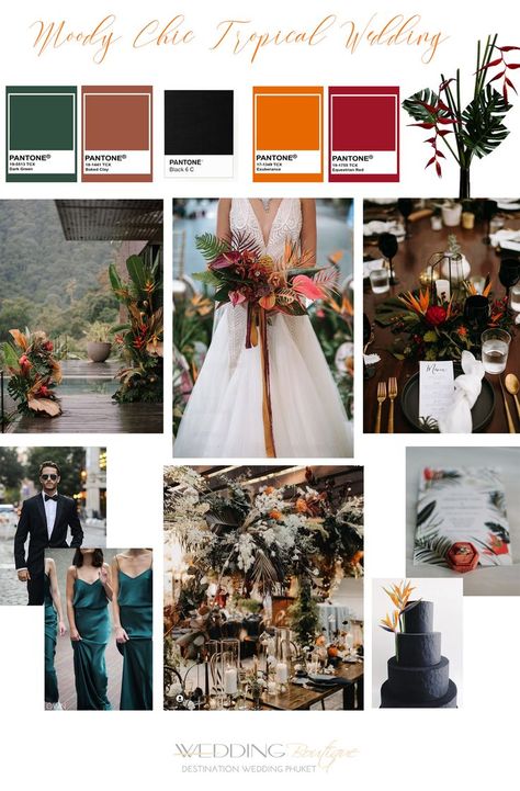 Tropical Wedding Color Palette, Jungle Wedding Theme, Beach Wedding Color Palette, Moody Tropical, Very Small Wedding, Jungle Wedding, Tropical Wedding Decor, Citrus Wedding, Beach Wedding Colors