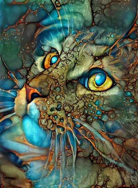 Digital Art Software, Afrique Art, Cat Art Illustration, Arte Van Gogh, Cat Artwork, Arte Fantasy, Cat Painting, Fractal Art, Ink Art