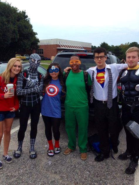 Super hero day❤️ #homecoming Hero Vs Villian Hoco Week, Superhero Day Ideas, Superhero Or Villain Spirit Week, Super Hero Day At School Outfits, Marvel Day Spirit Week, Marvel Monday Spirit Week, Superhero Vs Villain Spirit Week, Superhero Day At School Outfits, Spirit Week Super Hero Day