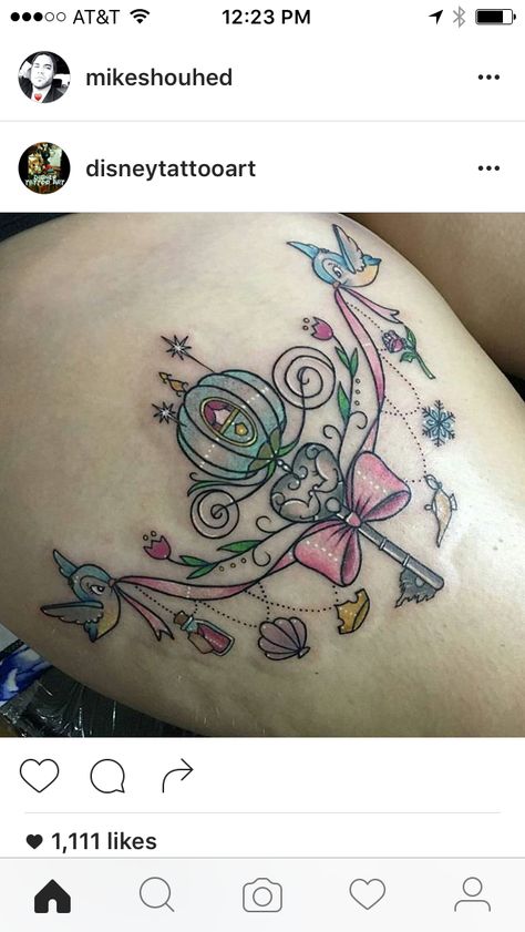 Cinderella Tattoos, Cinderella Tattoo, Disney Inspired Tattoos, Disney Tattoo Ideas, Tattoos Disney, Tattoo Disney, Disney Sleeve, Disney Princess Tattoo, Princess Tattoo