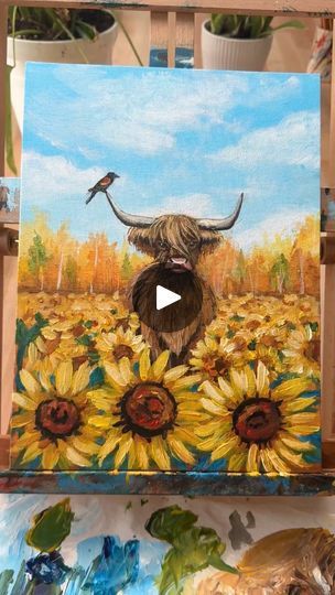 Buffalo Painting, Highland Cows, Autumn Scenes, Royalty Free Music, Sunflower Fields, Learn To Paint, Highland Cow, Diy Painting, Follow For More