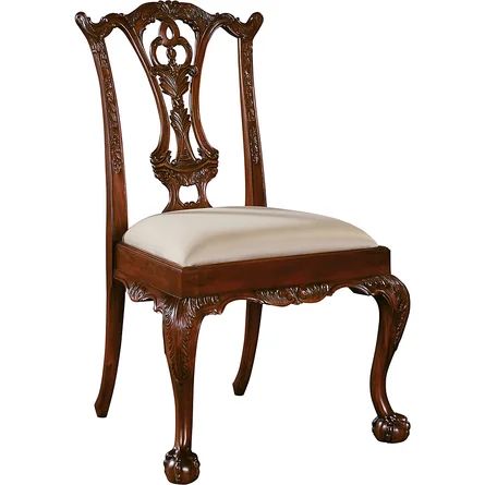 Maitland-Smith Philadelphia Carved Chippendale Upholstered Side Chair | Perigold Victorian Dining Chairs, Chippendale Furniture, Chippendale Chairs, Antique Chairs, Upholstered Side Chair, Solid Mahogany, Mahogany Wood, Formal Dining Room, Upholstered Dining Chairs