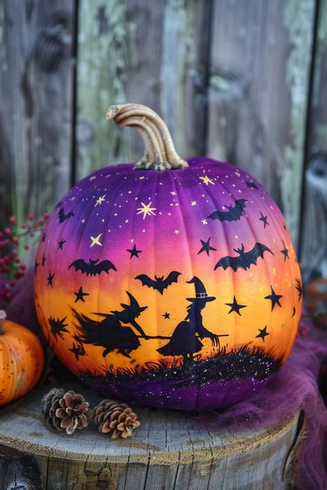 37 No-Carve Painted Pumpkin Ideas To Transform Your Fall Decor Elphaba Pumpkin, Cardiology Pumpkin Decorating, Witch Painting Pumpkin, Paint Your Own Pumpkin, Painted Pumpkin Halloween, Painted Pumpkins Spooky, Painted Pumkin Decoration Ideas, Zombie Pumpkin Painting Ideas, Draw On Pumpkin