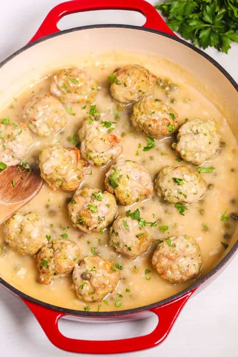 Veal Meatballs Recipe, Ground Veal Recipes, Veal Piccata Recipe, Veal Piccata, Veal Parmesan, Veal Meatballs, Piccata Recipe, Italian Meat Recipes, Italian Meatballs Recipe