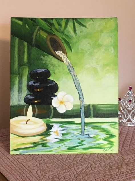 Relaxing Canvas Painting, Nature Acrylic Painting Canvases, Easy Trees To Paint, Acrylic Painting For Bathroom, Zen Painting Ideas Easy, Zen Painting Ideas On Canvas, Zen Painting Ideas, Meditation Painting Ideas On Canvas, Zen Canvas Painting Ideas