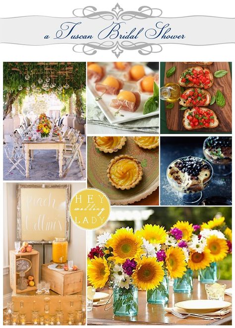 Sunflowers and Bellinis! Inspiration for a Tuscan Bridal Shower » Hey Wedding Lady  Look at the crates! Italian Theme Bridal Shower, Casual Wedding Reception, Italian Bridal Showers, Italian Themed Parties, Italian Dinner Party, Italian Party, Italian Theme, Sunflower Bridal Shower, Italian Coast