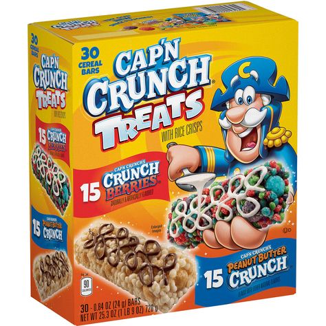 Cap'n Crunch Treats Cereal Bars (30ct) - Sam's Club Cereal Treat Bars, Cap'n Crunch, Captain Crunch, Crunch Berries, Kids Cereal, Post Cereal, Capn Crunch, Peanut Butter Crunch, Rice Crisps