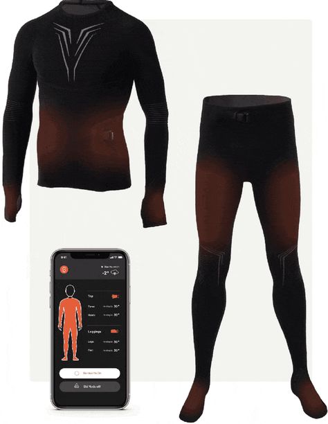 *Option to remove feet on leggings during backer survey Smart Clothing Technology, Wearable Technology Clothing, Future Laboratory, Technology Clothes, Smart Clothing, Medical Engineering, Smart Textiles, Army Helmet, Heated Clothing