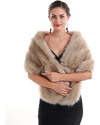 Amazon.com: Faux Fur Shawl Wrap Stole Shrug Winter Bridal Wedding Scarf Wrap with Faux Pearl Rhinestone Brooches for Women 1920s (Black, Medium, Short Hair) : Clothing, Shoes & Jewelry Flapper Outfit, Long Shrug, Wedding Dinner Party, Lucky Leaf, Faux Fur Scarf, Faux Fur Wrap, Faux Fur Scarves, Fur Wrap, Ladies Poncho