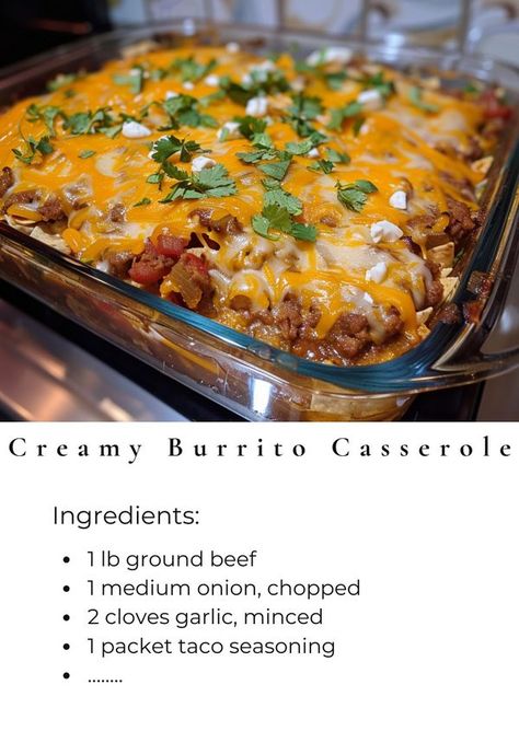 Tasty Cooking - easy & yummy | This Creamy Burrito Casserole is the ultimate comfort food | Facebook Burrito Bake Casserole, Burrito Casserole Recipe, Burrito Bake, Creamy Burrito Casserole, French Dip Sandwich Crockpot, Burrito Casserole, Hoagie Rolls, French Dip Sandwich, Cooking Easy