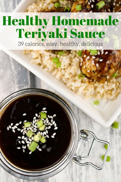 Teriyaki Sauce Healthy, Asian Inspired Salad, Teriyaki Sauce Recipe, Healthy Sauces, Slender Kitchen, Teriyaki Marinade, Asian Sauce, Homemade Teriyaki Sauce, Less Sugar