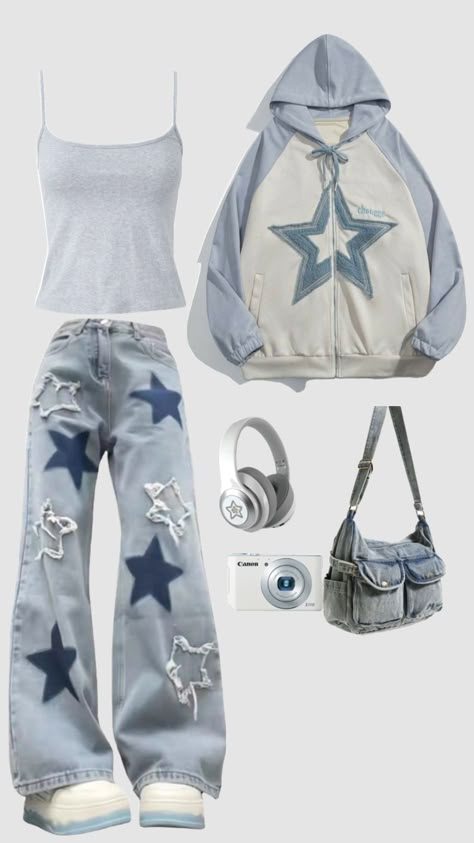 Star girl/boy outfit #stargirl #starboy #cute Blue Star Outfit, 2000s Alt Fashion, Star Outfit, Stray Kids Outfits, Fasion Outfits, Cute Preppy Outfits, Y2k Outfits, Swaggy Outfits, Cute Everyday Outfits