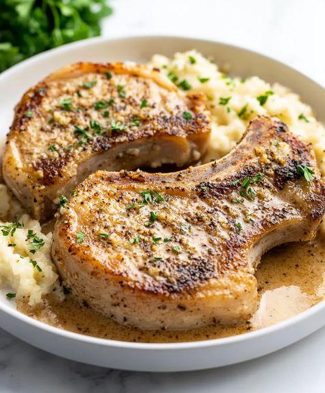 Garlic Parmesan Pork Chops Recipe - Seared Pork Chop Recipes, Pan Seared Pork Chops Bone In, Sauces For Pork Chops, Low Sodium Pork Chop Recipes, Pork Chop Recipes Skillet, Garlic Parmesan Pork Chops, Recipe For Pork Chops, Pork Chops Bone In, Perfect Pork Chops