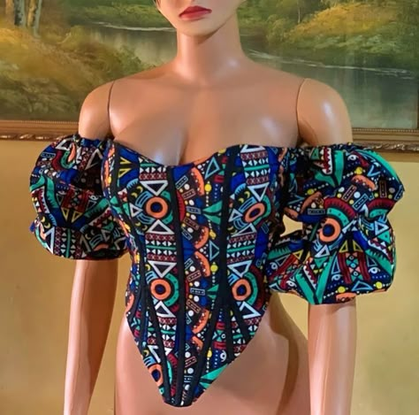 Ankara Corset, Ankara Top Styles, Ankara Blouses, Nigerian Dress Styles, African Print Pants, Ankara Tops, African Tops, African Print Tops, Ankara Designs