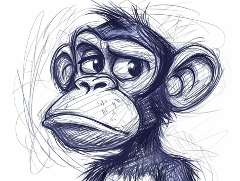 Animal Animation Drawing, Funny Faces Art, Cool Monkey Drawing, Drawing Ideas Animals Sketches Pencil, Cartoon Monkey Drawing Sketches, Funny Animal Sketches, Monkey Illustration Drawing, Animals Drawing Sketches, How To Draw Monkey