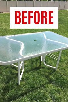 Upgrade your patio glass table with this quick table upcycle DIY idea. Before and after outdoor table makeover idea on a budget. Outdoor Glass Table Makeover, Table Upcycle Diy, Glass Table Makeover, Outdoor Table Makeover, Outdoor Glass Table, Table Upcycle, Upcycle Diy, Front Porch Ideas For Mobile Homes, Patio Decorating Ideas On A Budget