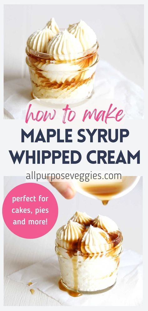 If you've ever been disappointed about your maple syrup whipped cream or chantilly cream deflating too quickly, you'll appreciate this version, a thick and rich maple whipped cream that pipes well and stays picture-perfect for hours. The addition of the softened cream cheese is what gives this whipped cream its lush, velvety texture. Pipe them onto your breakfast pancakes or any dessert in need of a maple-kissed indulgence. #maplefrosting #whippedcream #chantilycream Whipped Maple Syrup, Cream Cheese Maple Syrup, Thick Whipped Cream, Vanilla Bean Whipped Cream, Whipped Cream With Maple Syrup, Maple Syrup Whipped Cream, Maple Bourbon Whipped Cream, Pumpkin Spiced Whipped Cream, Maple Cinnamon Whipped Cream