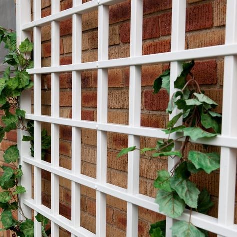 DuraTrel Winchester White Vinyl Wall Trellis - On Sale - Bed Bath & Beyond - 24309112 Wall Mounted Trellis, Grape Vine Trellis, Patio Trellis, Large Trellis, Grape Trellis, Vine Trellis, Wall Trellis, Climbing Flowers, Cracked Wall