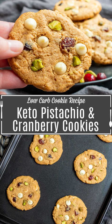 Christmas Cookies Keto, Keto Cranberry Recipes, Keto Pistachio, Low Carb Christmas Cookies, Low Carb Cookies Recipes, Keto Christmas Cookies, Keto Cookie Recipes, Peanut Butter Mousse, Keto Christmas