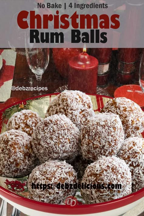 chocolate rum balls, coconut rum balls, kid friendly rum balls without rum, no bake, 4 ingredient Rum Balls No Bake, Rumballs Recipe, Coconut Rum Balls, Quick Holiday Treats, Rum Desserts, Chocolate Rum Balls, Chocolate Condensed Milk, Rum Balls Recipe, Truffle Recipe Easy