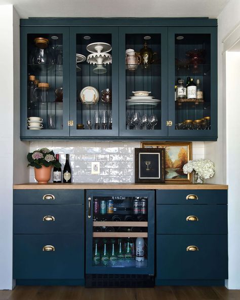 Navy Kitchen, Crockery Unit, Diy Kitchen Renovation, Built In Bar, Home Bar Designs, Classic Kitchen, Blue Cabinets, Ikea Kitchen, Kitchen Paint