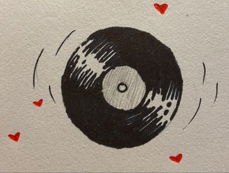 Simple Circle Drawings, Music Record Drawing, Easy To Draw Album Covers, Simple Clock Drawing, Drawing Ideas For Room Decor, Music Album Covers Drawing, Album Covers To Draw, Ipod Drawing, Heart Doodle Aesthetic