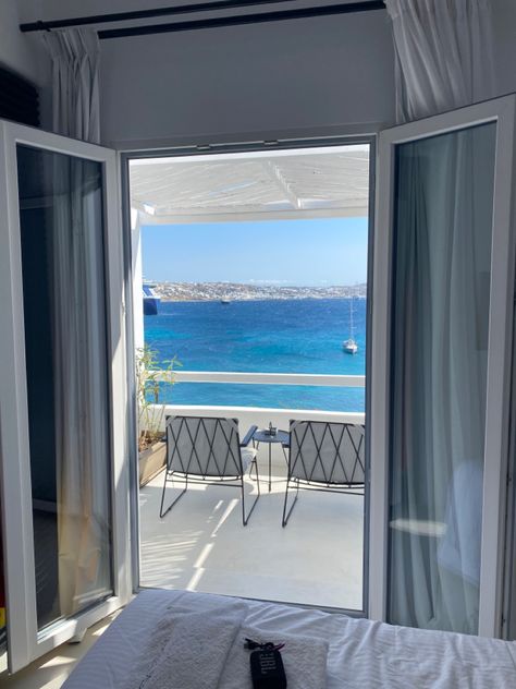 Stunning view from our hotel room in Mykonos #lucky #dreamlife #dreamvacation #vacation #vacationgoals #mykonosgreece #greece #travel #travelgram Mykonos Hotel Room, Greece Hotel Aesthetic, Greece Hotel Room, Tiktok Hooks, Mykonos Greece Hotels, Hotel Greece, Greece Hotel, Mykonos Hotels, Greece Summer