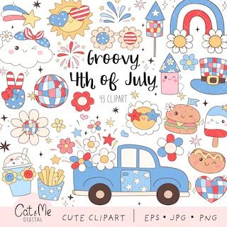 CatandMeDigital - Etsy July Clipart, Whimsical Houses, Patriotic America, 4th Of July Clipart, Food Png, Summer Clipart, 4th Of July Shirt, Cute Clipart, 4th July