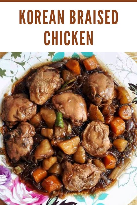 Jjimdak Recipe, Korean Braised Chicken, Braised Chicken Recipes, Spicy Korean Chicken, Recipe Korean, Soy Sauce Chicken, Braised Chicken Thighs, Soy Chicken, Potatoes And Carrots